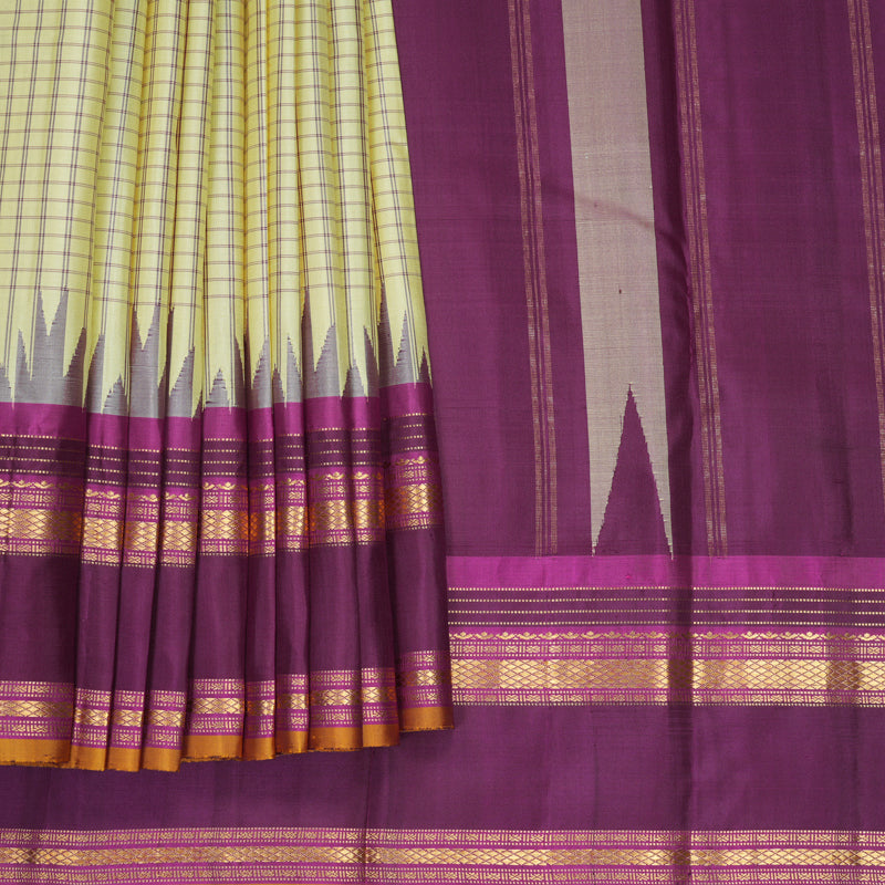 Hayagrivas Handloom Light Yellow Kanjivaram Silk Saree with Purple Border KBF814H3-5