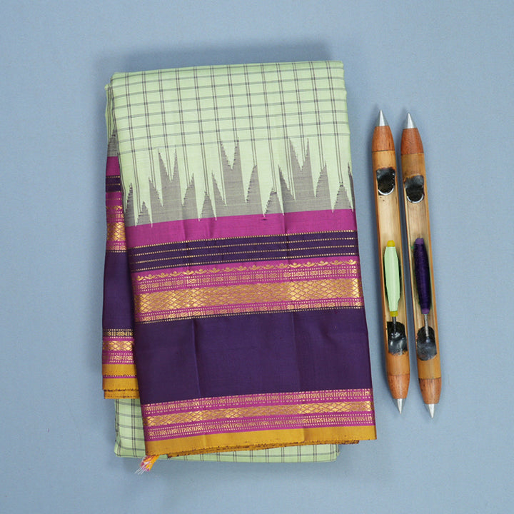 Hayagrivas Handloom Pista Green Kanjivaram Silk Saree with Purple Border KBF814H3-6