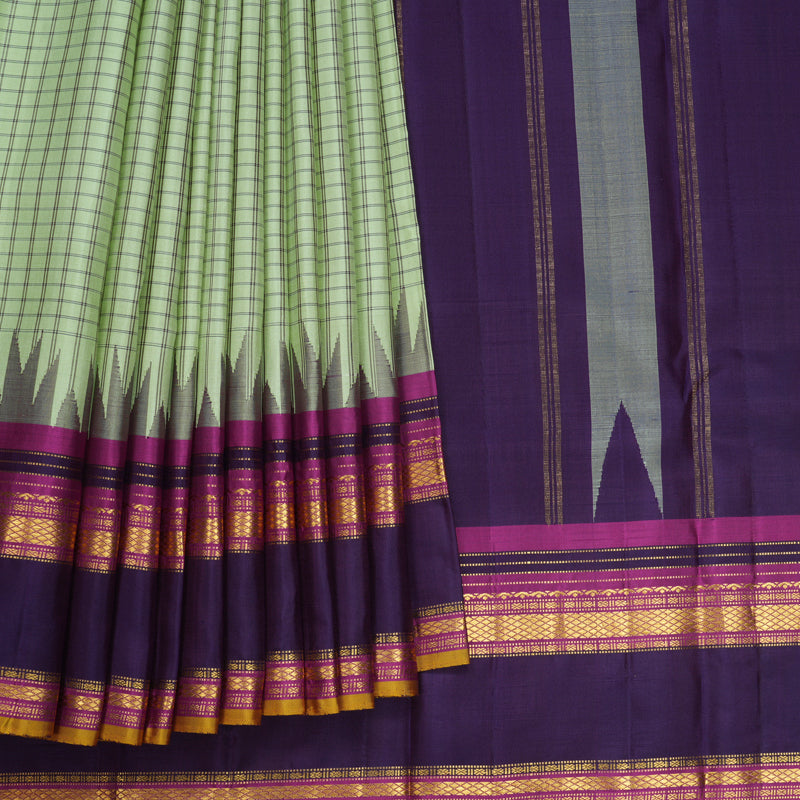 Hayagrivas Handloom Pista Green Kanjivaram Silk Saree with Purple Border KBF814H3-6