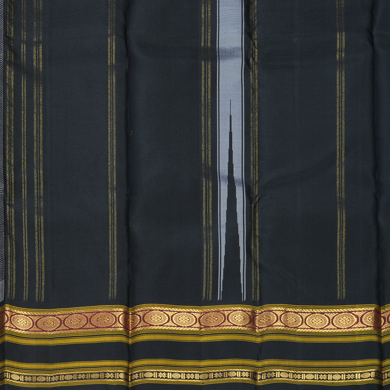 Hayagrivas Handloom Black &amp; White Checks Kanjivaram Silk Saree with Black Border KBF814H3-7