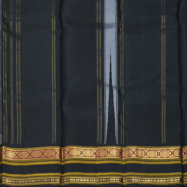 Hayagrivas Handloom Black &amp; White Checks Kanjivaram Silk Saree with Black Border KBF814H3-7