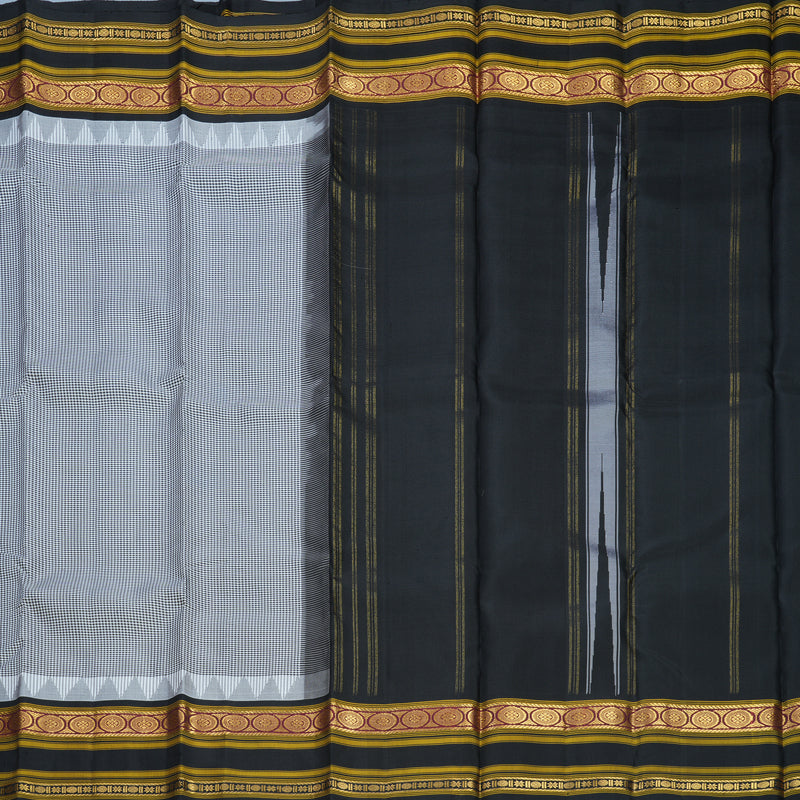 Hayagrivas Handloom Black &amp; White Checks Kanjivaram Silk Saree with Black Border KBF814H3-7