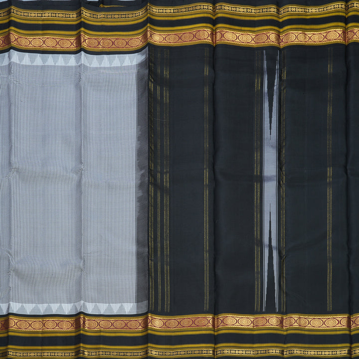 Hayagrivas Handloom Black &amp; White Checks Kanjivaram Silk Saree with Black Border KBF814H3-7