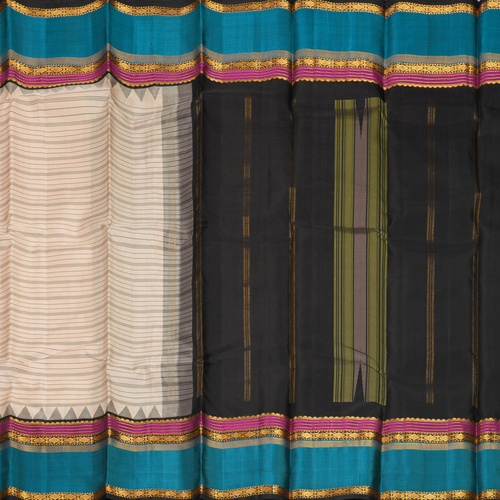 Hayagrivas Handloom Beige Kanjivaram Silk Saree with Aqua Blue Border KBF814H3-8