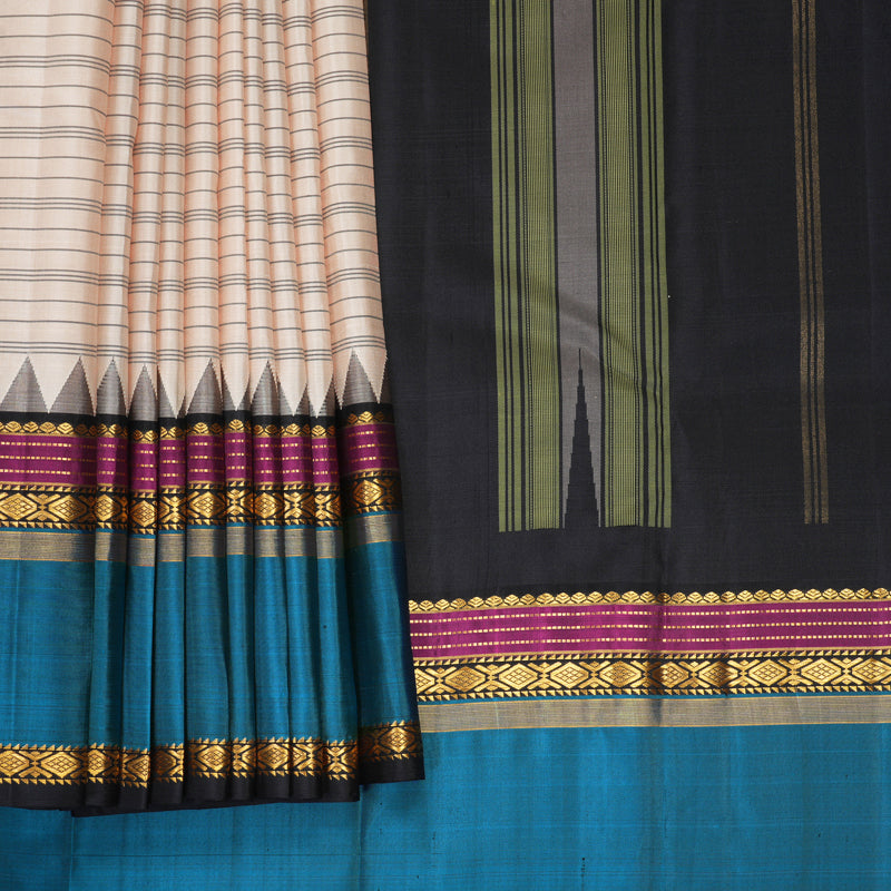 Hayagrivas Handloom Beige Kanjivaram Silk Saree with Aqua Blue Border KBF814H3-8