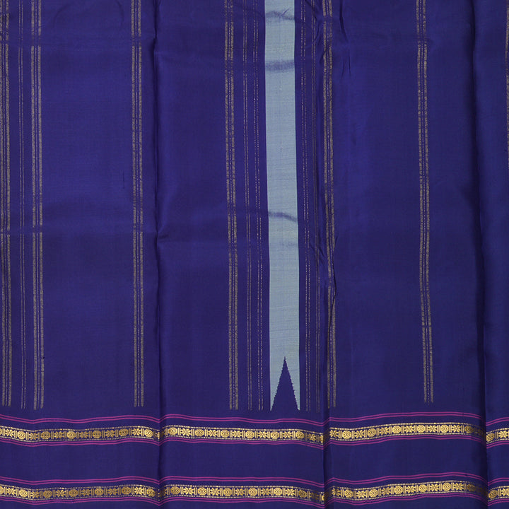 Hayagrivas Handloom Light Grey Kanjivaram Silk Saree with Purple Border KBF814H4-1