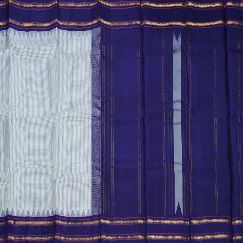 Hayagrivas Handloom Light Grey Kanjivaram Silk Saree with Purple Border KBF814H4-1