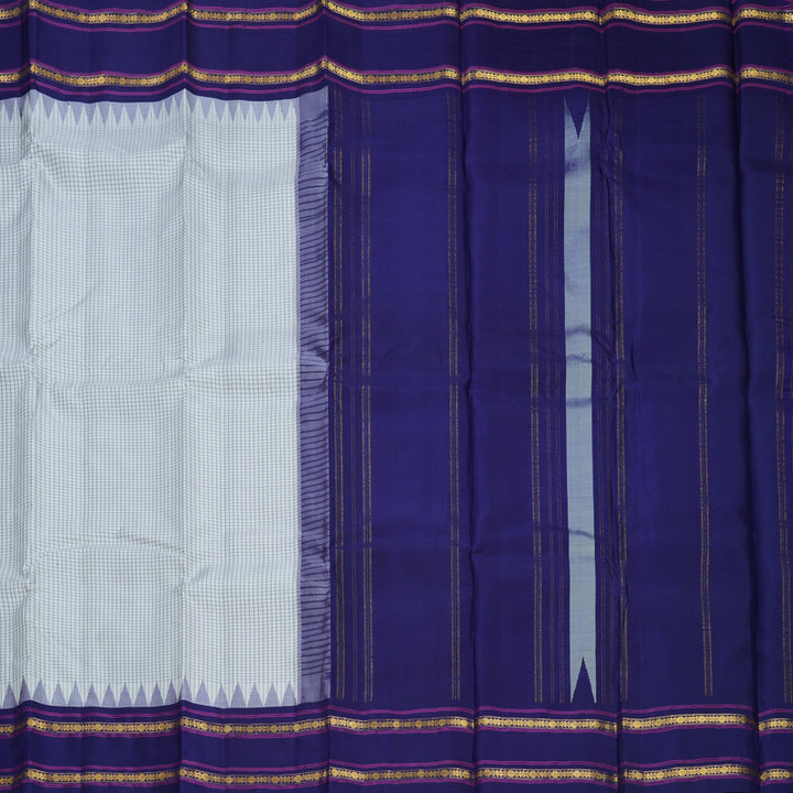 Hayagrivas Handloom Light Grey Kanjivaram Silk Saree with Purple Border KBF814H4-1