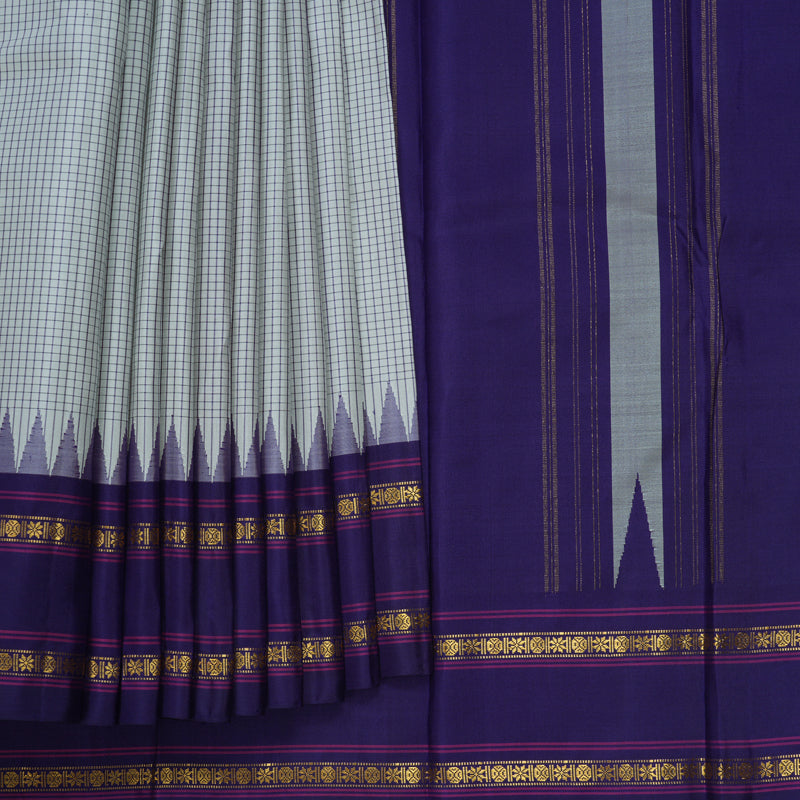 Hayagrivas Handloom Light Grey Kanjivaram Silk Saree with Purple Border KBF814H4-1