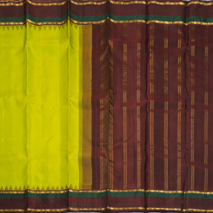 Hayagrivas Handloom Lime Green Kanjivaram Silk Saree with Dark Maroon &amp; Bottle Green Border KBF814H4-2