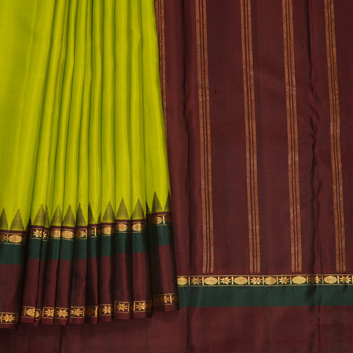 Hayagrivas Handloom Lime Green Kanjivaram Silk Saree with Dark Maroon &amp; Bottle Green Border KBF814H4-2
