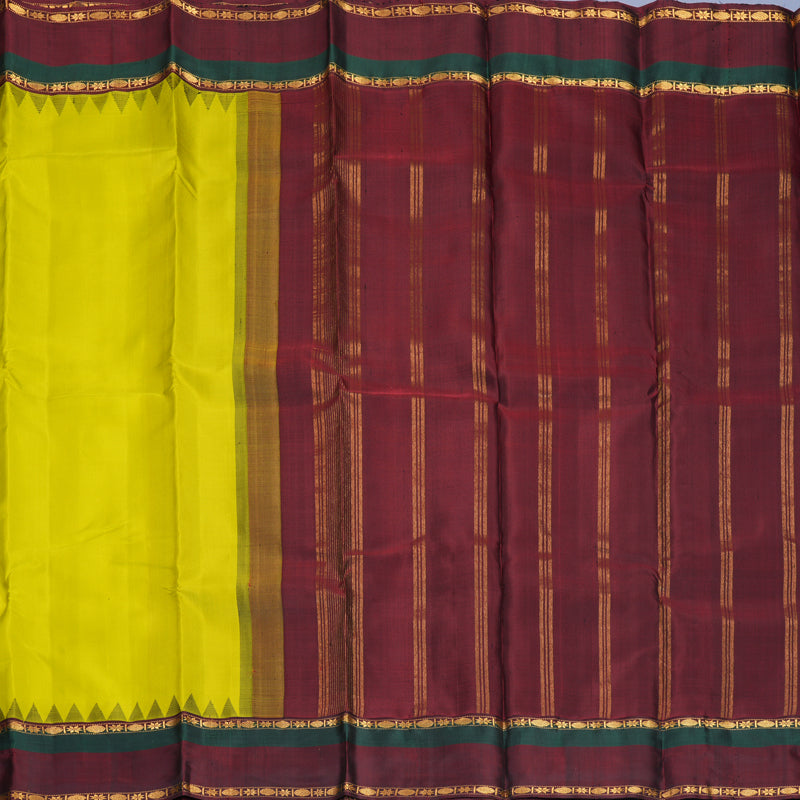 Hayagrivas Handloom Lime Green Kanjivaram Silk Saree with Dark Maroon &amp; Bottle Green Border KBF814H4-3