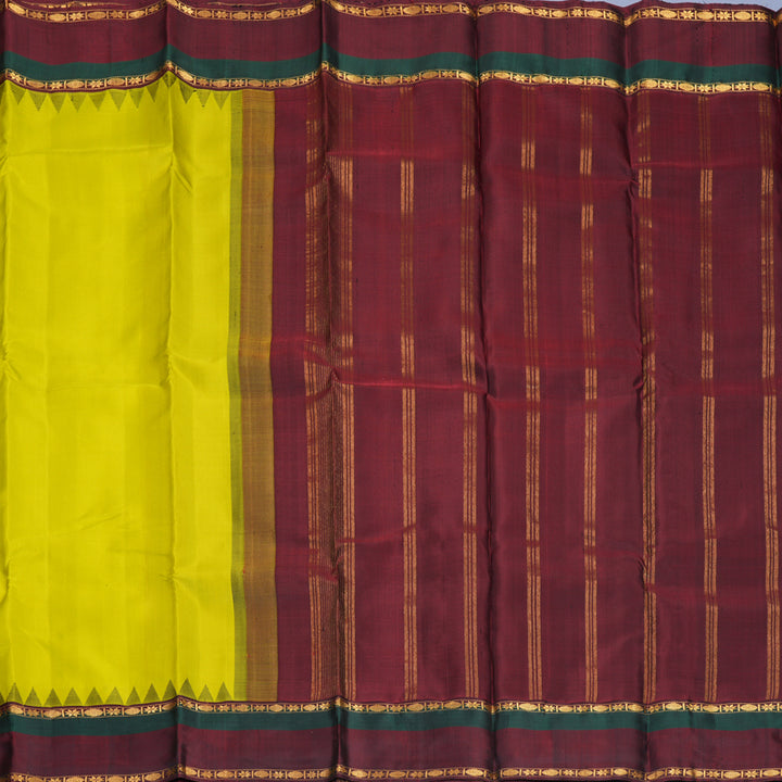 Hayagrivas Handloom Lime Green Kanjivaram Silk Saree with Dark Maroon &amp; Bottle Green Border KBF814H4-3