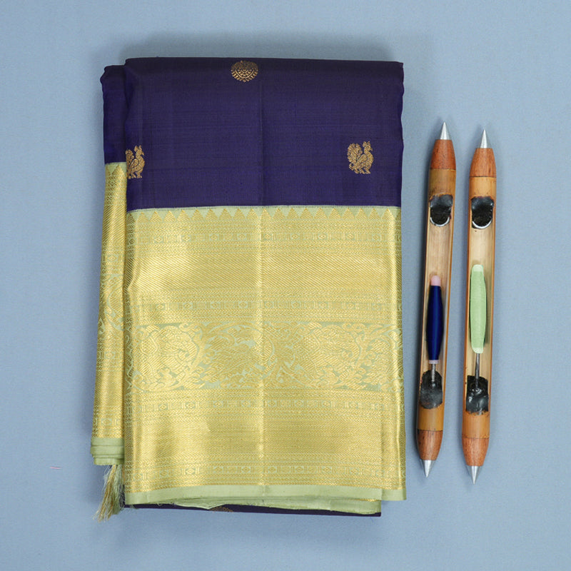 Hayagrivas Handloom Midnight Blue Kanjivaram Silk Saree with Pista Green Border KBF815H1-1
