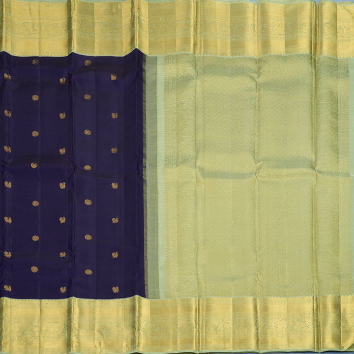 Hayagrivas Handloom Midnight Blue Kanjivaram Silk Saree with Pista Green Border KBF815H1-1
