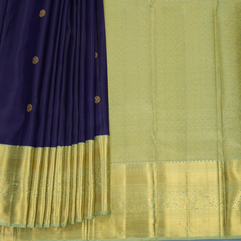 Hayagrivas Handloom Midnight Blue Kanjivaram Silk Saree with Pista Green Border KBF815H1-1