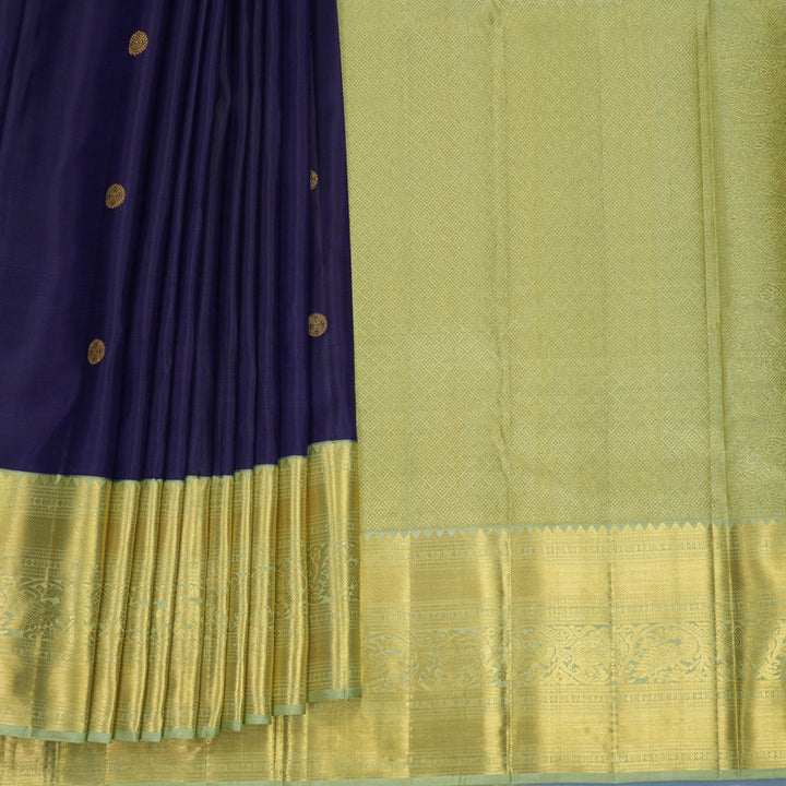 Hayagrivas Handloom Midnight Blue Kanjivaram Silk Saree with Pista Green Border KBF815H1-1