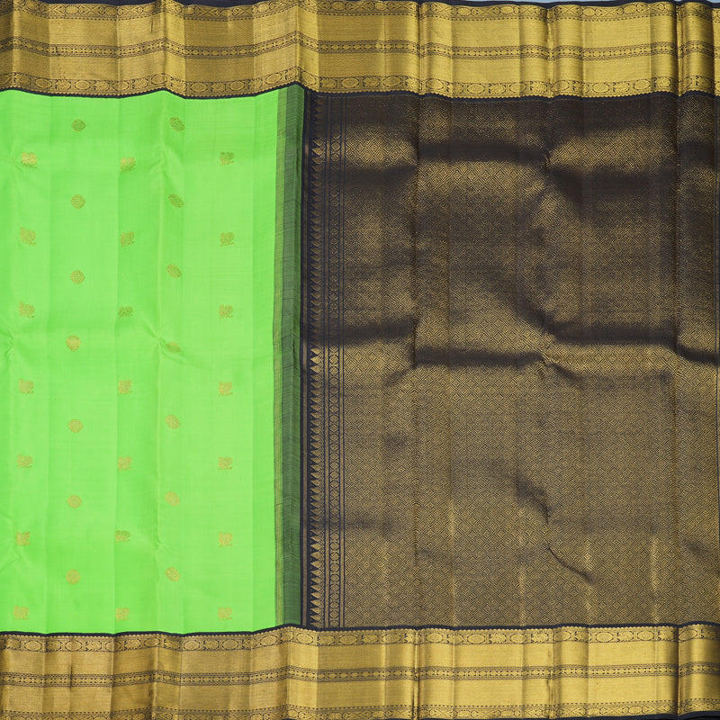 Hayagrivas Handloom Neon Green Kanjivaram Silk Saree with Deep Snuff Border KBF815H2-1