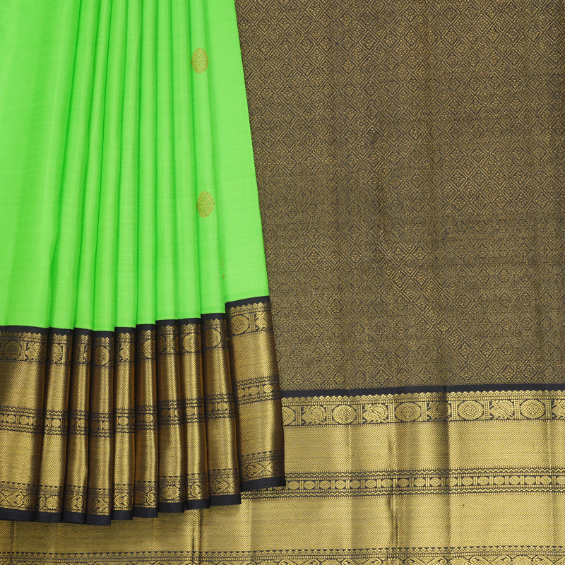 Hayagrivas Handloom Neon Green Kanjivaram Silk Saree with Deep Snuff Border KBF815H2-1
