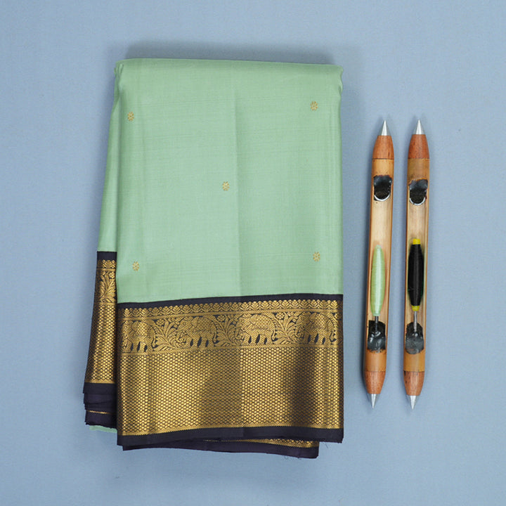 Hayagrivas Handloom Pista Green Kanjivaram Silk Saree with Nagapazham Border KBF815H2-2