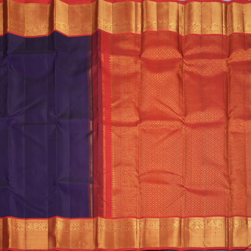 Hayagrivas Handloom Brinjal Purple Kanjivaram Silk Saree with Red Border KBF815H3-1