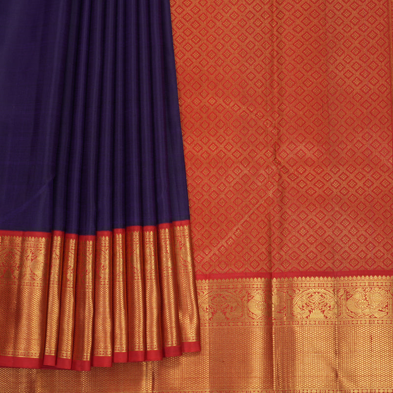Hayagrivas Handloom Brinjal Purple Kanjivaram Silk Saree with Red Border KBF815H3-1