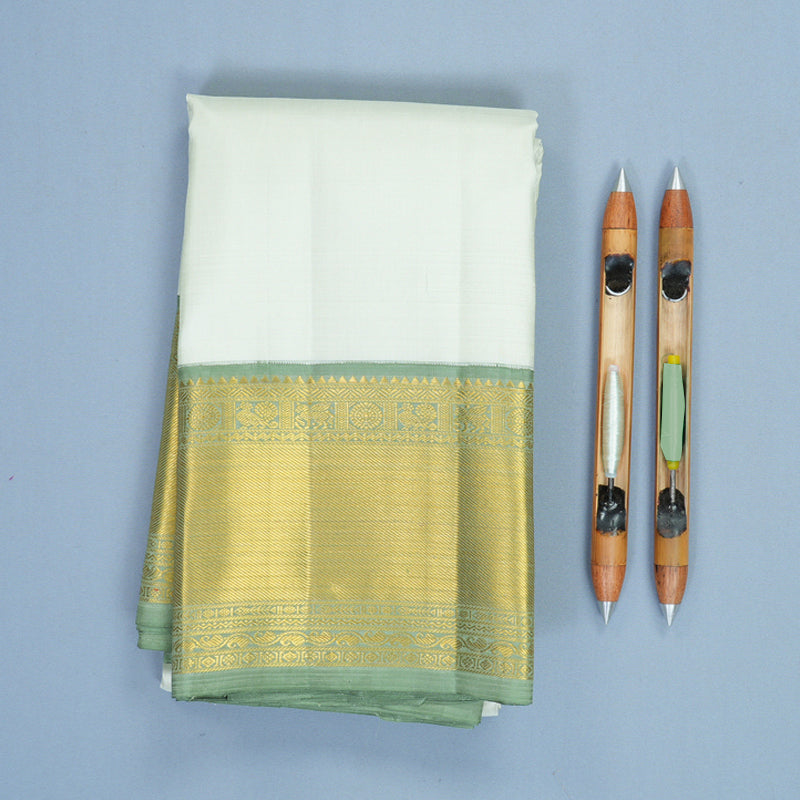 Hayagrivas Handloom Mild Pista Green Kanjivaram Silk Saree with Elaichi Green Border KBF815H3-2