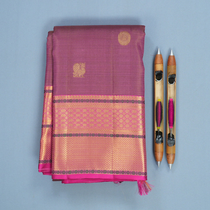 Hayagrivas Handloom Purple Kanjivaram Silk Saree with Pink Border KBF816H4-1