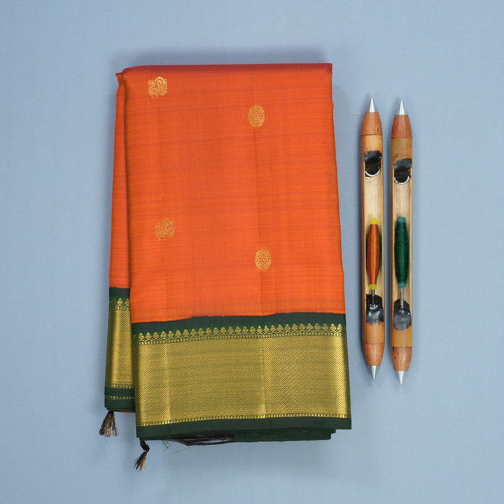 Hayagrivas Handloom Rust Orange Kanjivaram Silk Saree with Bottle Green Border KBF816H5-1