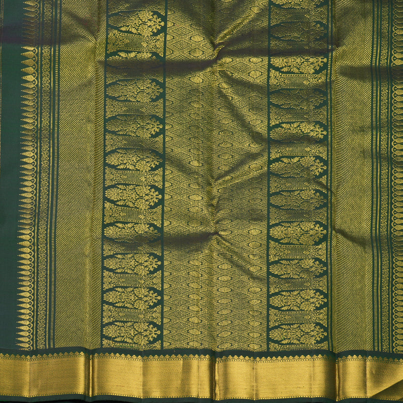 Hayagrivas Handloom Rust Orange Kanjivaram Silk Saree with Bottle Green Border KBF816H5-1