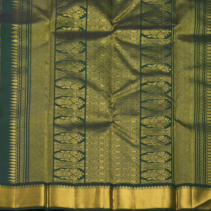 Hayagrivas Handloom Rust Orange Kanjivaram Silk Saree with Bottle Green Border KBF816H5-1