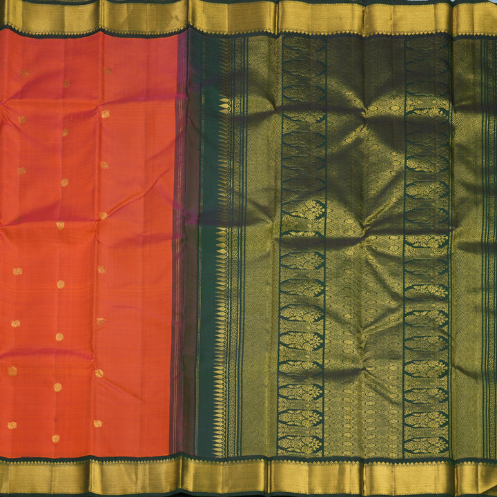 Hayagrivas Handloom Rust Orange Kanjivaram Silk Saree with Bottle Green Border KBF816H5-1