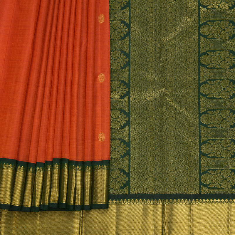 Hayagrivas Handloom Rust Orange Kanjivaram Silk Saree with Bottle Green Border KBF816H5-1