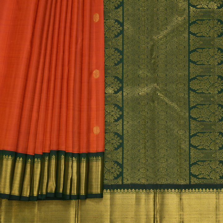 Hayagrivas Handloom Rust Orange Kanjivaram Silk Saree with Bottle Green Border KBF816H5-1