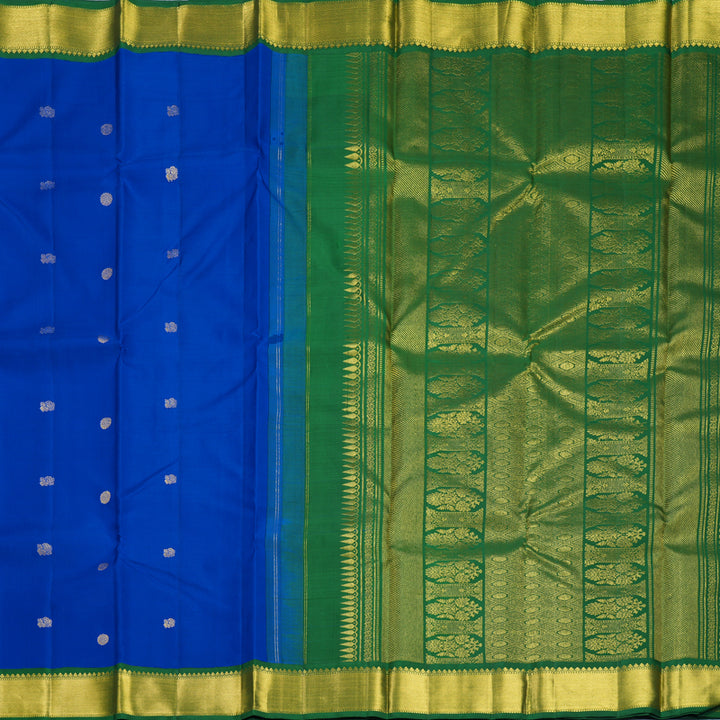 Hayagrivas Handloom MS Blue Kanjivaram Silk Saree with Dark Green Border KBF816H5-2