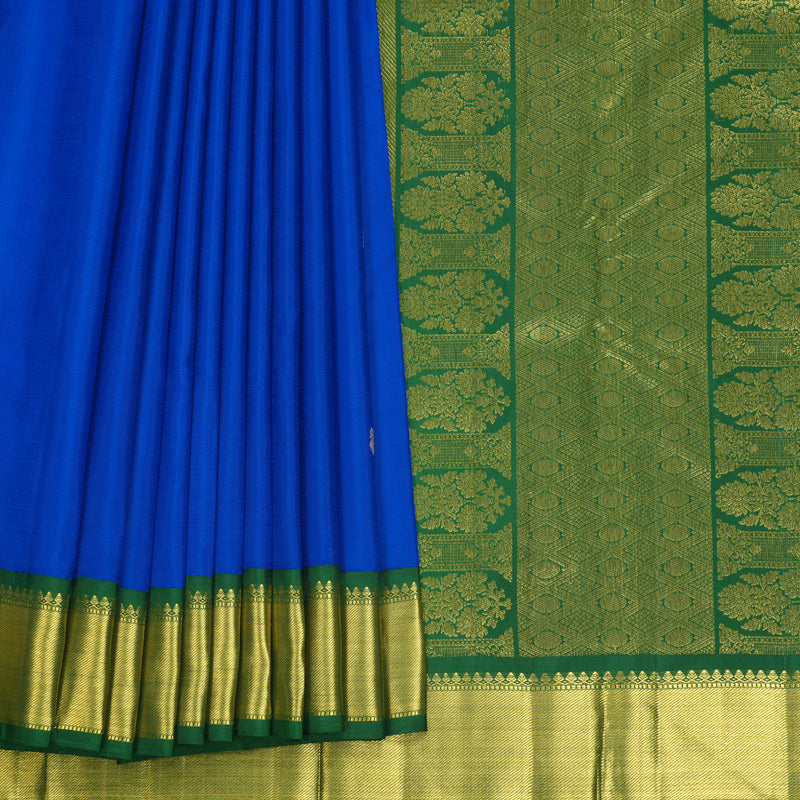 Hayagrivas Handloom MS Blue Kanjivaram Silk Saree with Dark Green Border KBF816H5-2