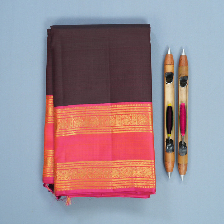 Hayagrivas Handloom Nagapazham Kanjivaram Silk Saree with Orangish-Pink Border KBF816H6-1