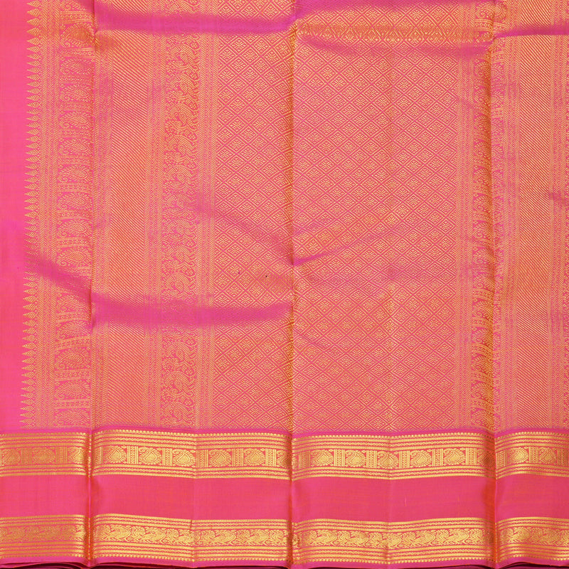 Hayagrivas Handloom Nagapazham Kanjivaram Silk Saree with Orangish-Pink Border KBF816H6-1