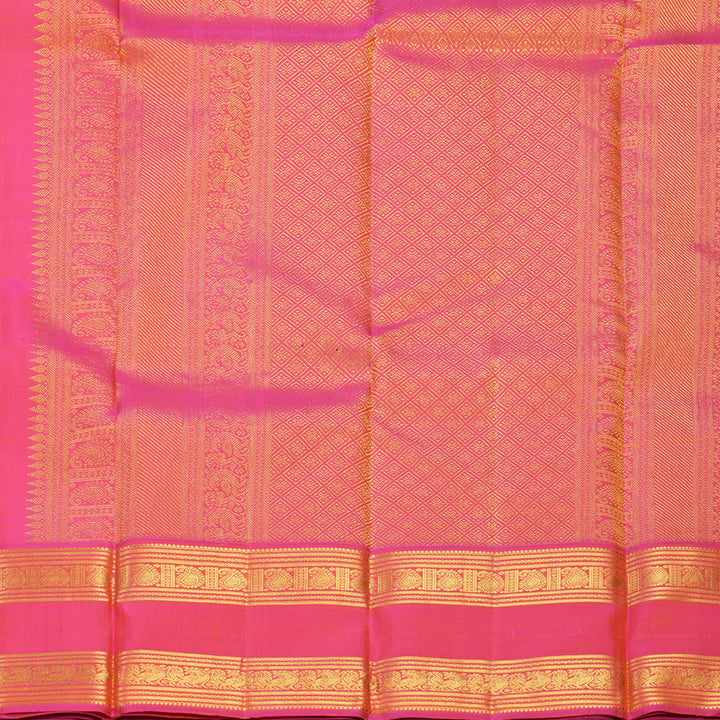 Hayagrivas Handloom Nagapazham Kanjivaram Silk Saree with Orangish-Pink Border KBF816H6-1