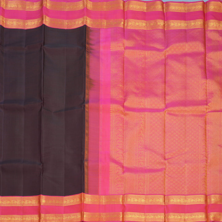 Hayagrivas Handloom Nagapazham Kanjivaram Silk Saree with Orangish-Pink Border KBF816H6-1
