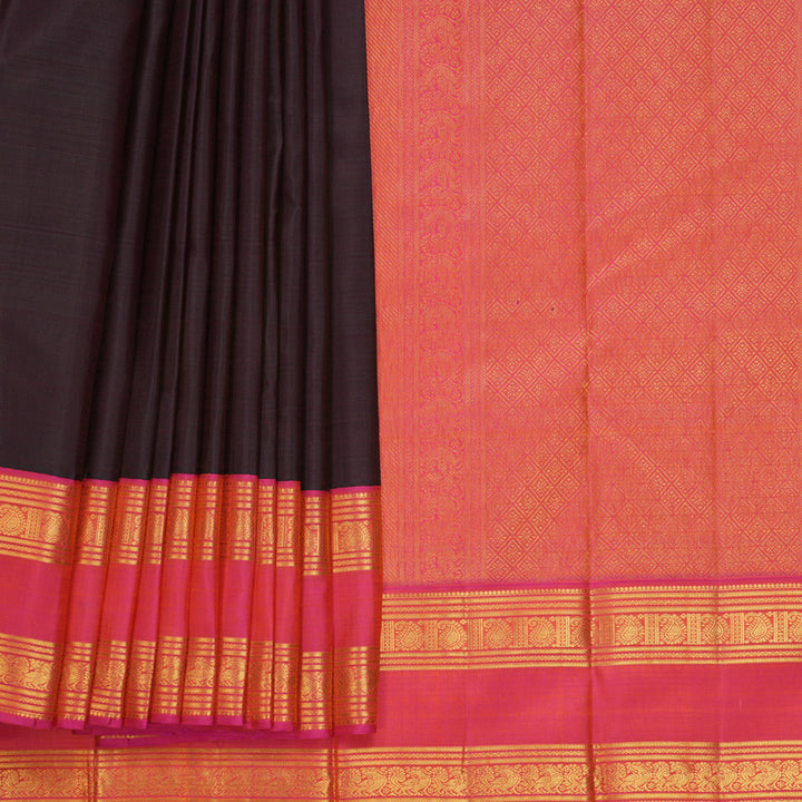 Hayagrivas Handloom Nagapazham Kanjivaram Silk Saree with Orangish-Pink Border KBF816H6-1