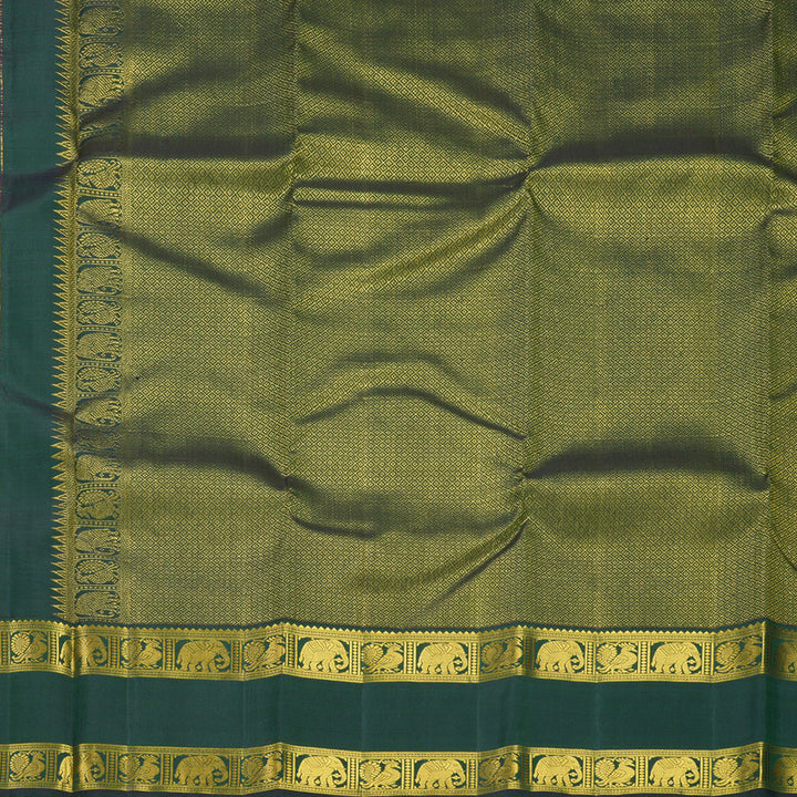 Hayagrivas Handloom Rust Orange Kanjivaram Silk Saree with Bottle Green Border KBF816H7-1