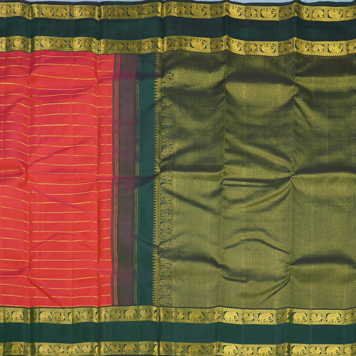 Hayagrivas Handloom Rust Orange Kanjivaram Silk Saree with Bottle Green Border KBF816H7-1