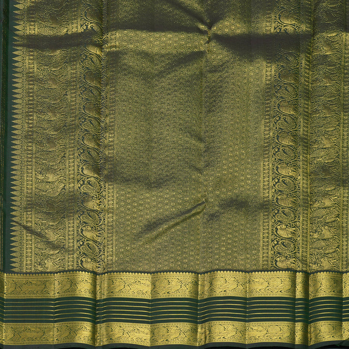 Hayagrivas Handloom Rust Orange Kanjivaram Silk Saree with Bottle Green Border KBF816H7-2