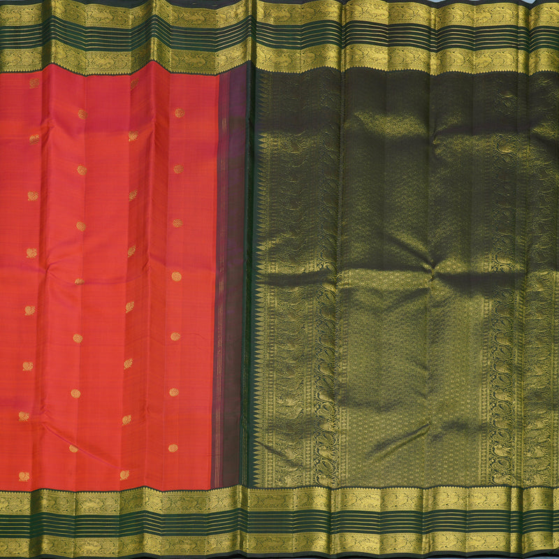Hayagrivas Handloom Rust Orange Kanjivaram Silk Saree with Bottle Green Border KBF816H7-1