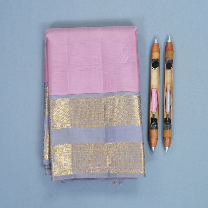 Hayagrivas Handloom Lavender-Pink Kanjivaram Silk Saree with Lilac-Grey Border KBF817H2-1