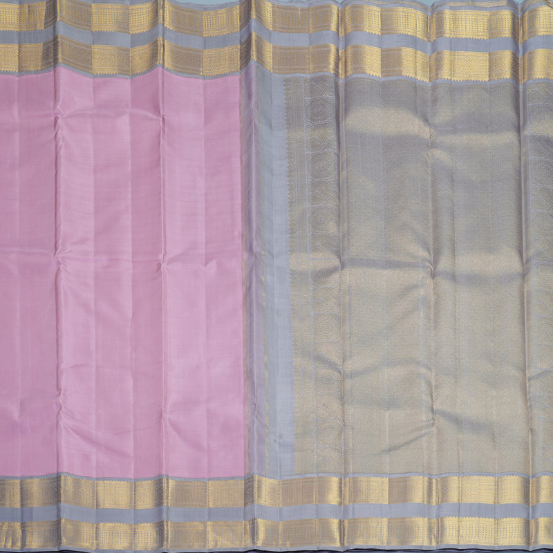 Hayagrivas Handloom Lavender-Pink Kanjivaram Silk Saree with Lilac-Grey Border KBF817H2-1