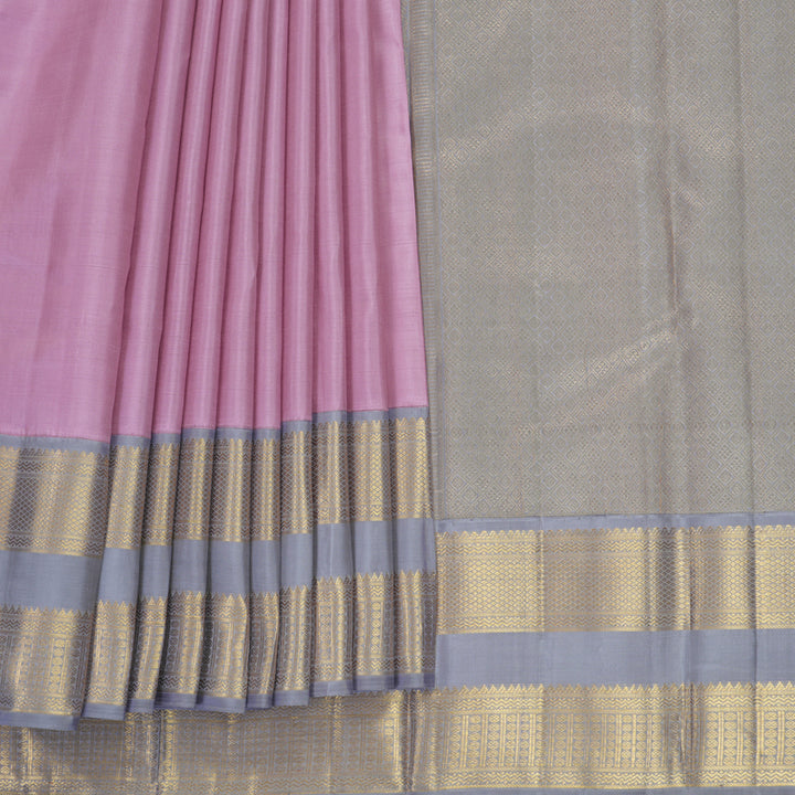 Hayagrivas Handloom Lavender-Pink Kanjivaram Silk Saree with Lilac-Grey Border KBF817H2-1