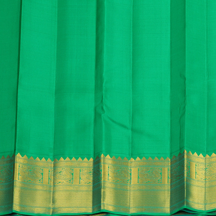 Hayagrivas Handloom Orangish-Pink Kanjivaram Silk Saree with Meenakshi Green Border KBF817H2-2