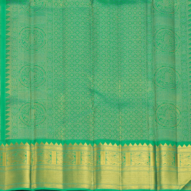 Hayagrivas Handloom Orangish-Pink Kanjivaram Silk Saree with Meenakshi Green Border KBF817H2-2
